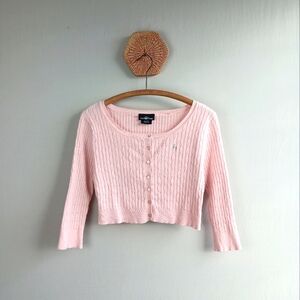 Vtg 2000s It's Our Time Pink Cropped Wide Neck Cardigan 3/4 Sleeve Girls Size L